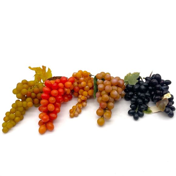 Vintage Faux Fruit Lot Grape Clusters Pineapple Lemons Midcentury Cornucopia Set - Picture 2 of 7